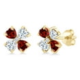 thumbnail image 1 of Gem Stone King 18K Yellow Gold Plated Silver Red Garnet and White Moissanite Earrings for Women | 2.27 Cttw | Gemstone January Birthstone | Heart Shape 4MM, 1 of 3