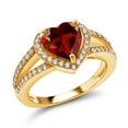 thumbnail image 1 of Gem Stone King 18K Yellow Gold Plated Silver Red Garnet and White Moissanite Ring for Women (2.71 Cttw, Gemstone January Birthstone, Heart Shape 8MM, Available in Size 5,6,7,8,9), 1 of 5
