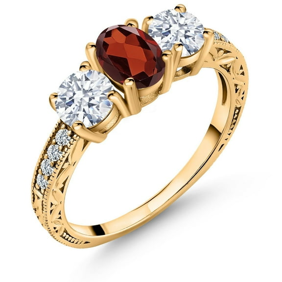 Gem Stone King 18K Yellow Gold Plated Silver Red Garnet Women Ring (2.52 Ct Oval, Gemstone Birthstone, Available in Size 5, 6, 7, 8, 9)