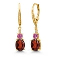 thumbnail image 1 of Gem Stone King 18K Yellow Gold Plated Silver Red Garnet and Pink Moissanite Dangle Earrings for Women with Lab Grown Diamond (4.74 Cttw, Oval 9X7MM), 1 of 3
