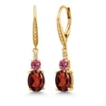 thumbnail image 1 of Gem Stone King 18K Yellow Gold Plated Silver Red Garnet and Pink Tourmaline Dangle Earrings for Women with Lab Grown Diamond (4.78 Cttw, Oval 9X7MM), 1 of 3