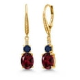 thumbnail image 1 of Gem Stone King 18K Yellow Gold Plated Silver Red Rhodolite Garnet and Blue Sapphire Dangle Earrings for Women with Lab Grown Diamond (4.73 Cttw, Oval 9X7MM), 1 of 3
