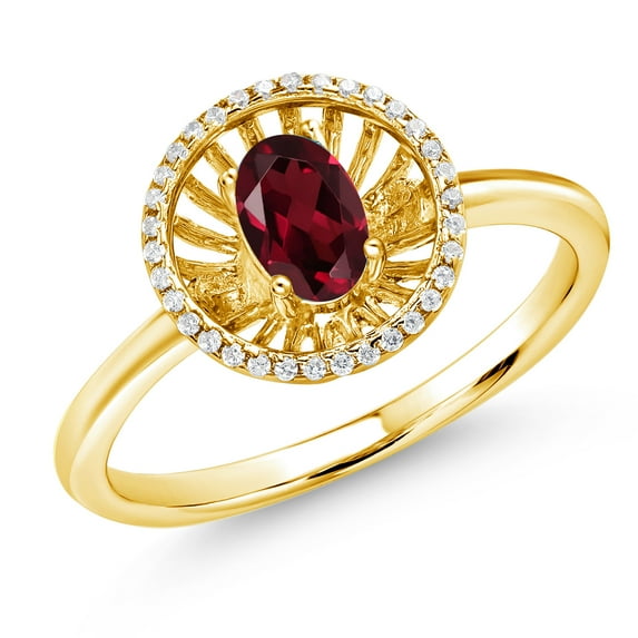 Gem Stone King 18K Yellow Gold Plated Silver Red Rhodolite Garnet Ring for Women (0.98 Cttw, Oval 6X4MM, Gemstone January Birthstone, Size 9)