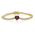 thumbnail image 1 of Gem Stone King 18K Yellow Gold Plated Silver Red Rhodolite Garnet and White Moissanite Tennis Bracelet for Women (4.93 Cttw, Gemstone Birthstone, Heart Shape 8MM, 7.25 inch), 1 of 6