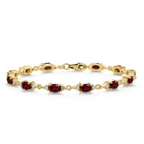 Gem Stone King 18K Yellow Gold Plated Silver Red Rhodolite Garnet and White Moissanite Tennis Bracelet for Women (6.91 Cttw, Gemstone Birthstone, Oval 6X4MM, 7 inch)