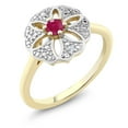 thumbnail image 1 of Gem Stone King 18K Yellow Gold Plated Silver Red Ruby and I Diamond Engagement Ring for Women | 0.14 Cttw | Round 3MM | Gemstone July Birthstone | Size 9, 1 of 2