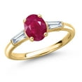 thumbnail image 1 of Gem Stone King 18K Yellow Gold Plated Silver Red Ruby and Lab Grown Diamond Engagement Ring for Women | 1.90 Cttw | Oval 8X6MM | Gemstone July Birthstone | Size 7, 1 of 6