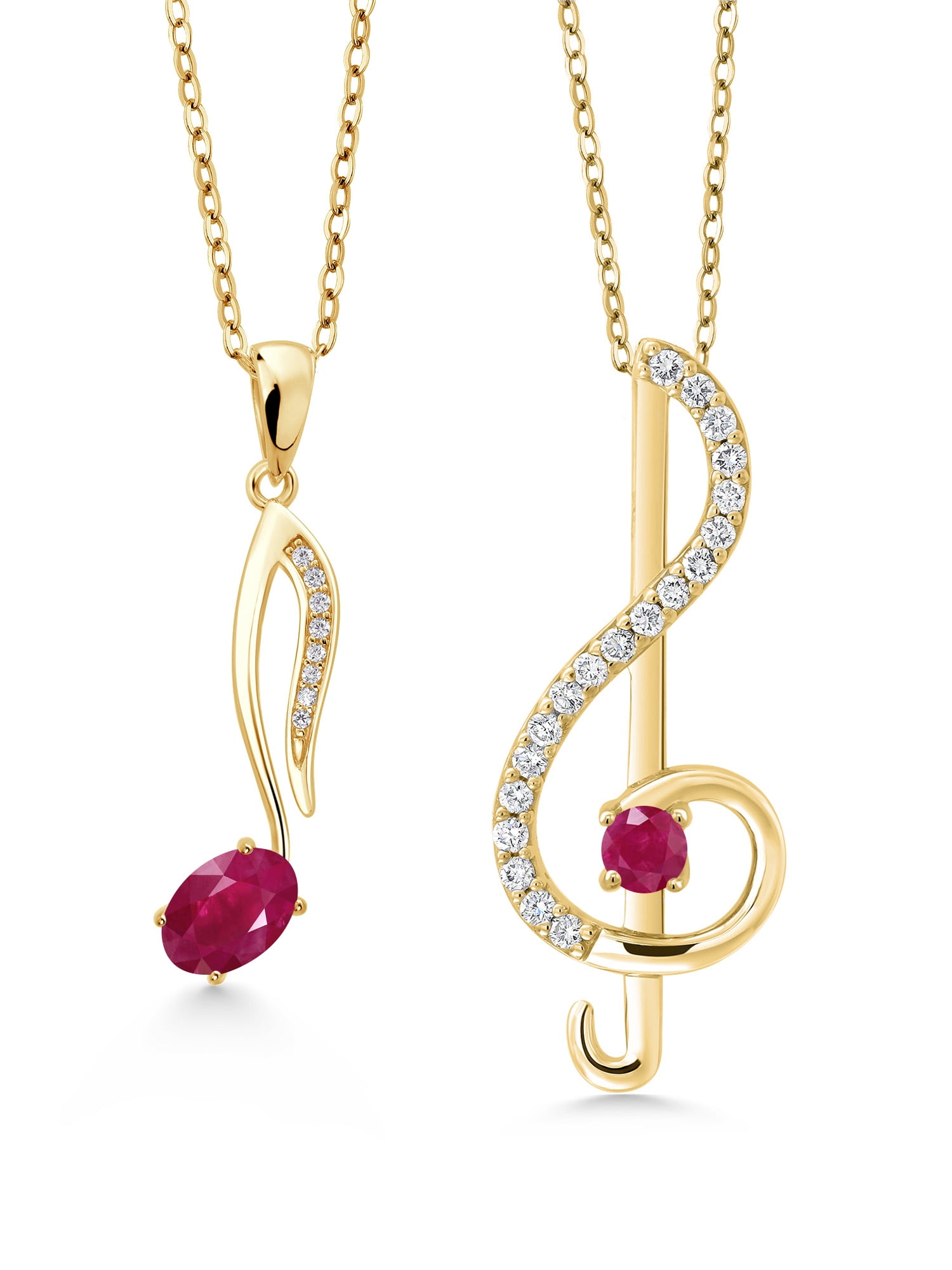 18K Yellow Gold Plated Silver Fancy Blue Zirconia Treble Clef and 