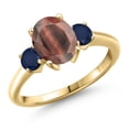 thumbnail image 1 of Gem Stone King 18K Yellow Gold Plated Silver Red Tiger Eye and Blue Sapphire Engagement Ring for Women | 2.20 Cttw | Oval 9X7MM | Gemstone Birthstone | Size 8, 1 of 6