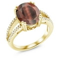 thumbnail image 1 of Gem Stone King 18K Yellow Gold Plated Silver Red Tiger Eye Ring for Women (4.48 Cttw, Oval 12X10MM, Gemstone Birthstone, Available in Size 5, 6, 7, 8, 9), 1 of 4
