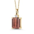 thumbnail image 1 of Gem Stone King 18K Yellow Gold Plated Silver Red Tiger Eye and White Created Sapphire Pendant Necklace for Women | 2.04 Cttw | Gemstone Birthstone | Emerald Cut 9X7MM | With 18 inch Silver Chain, 1 of 4