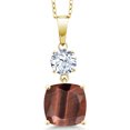 thumbnail image 1 of Gem Stone King 18K Yellow Gold Plated Silver Red Tiger Eye and White Created Sapphire Pendant Necklace for Women (4.50 Cttw, Gemstone Birthstone, Cushion 10MM, Round 6MM), 1 of 4