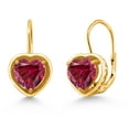 thumbnail image 1 of Gem Stone King 18K Yellow Gold Plated Silver Red Zirconia Dangle Leverback Earrings for Women (2.26 Cttw, Heart Shape 7MM), 1 of 4