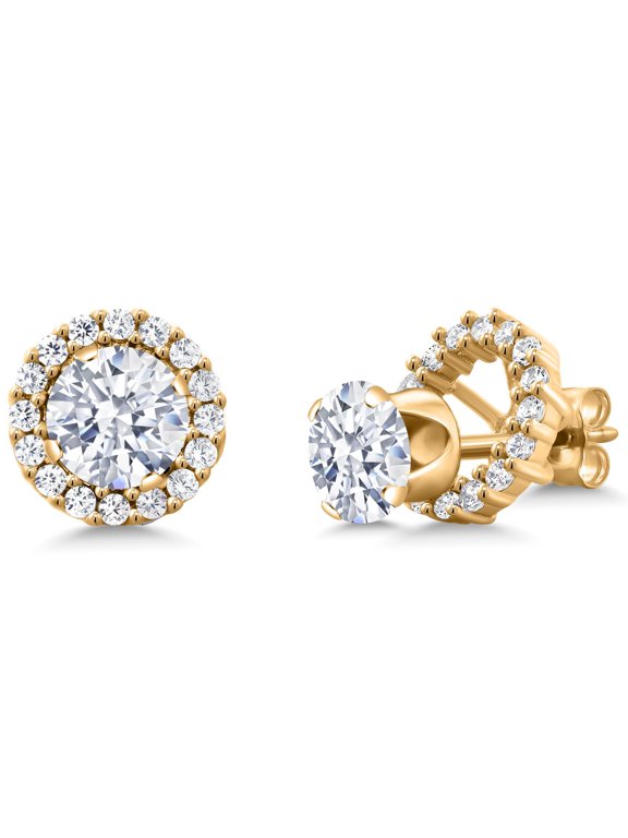 18K Yellow Gold Plated Silver Removable Jacket Stud Earrings Set with White Zirconia