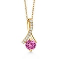 thumbnail image 1 of Gem Stone King 18K Yellow Gold Plated Silver Ribbon Pendant with Chain Created Sapphire Moissanite (1.15 Cttw), 1 of 3