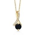 thumbnail image 1 of Gem Stone King 18K Yellow Gold Plated Silver Ribbon Pendant with Chain Onyx Moissanite (0.95 Cttw), 1 of 3