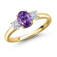 thumbnail image 1 of Gem Stone King 18K Yellow Gold Plated Silver Purple Amethyst and White Moissanite Engagement Ring for Women | 1.07 Cttw | Oval 7X5MM | Gemstone February Birthstone | Size 7, 1 of 7