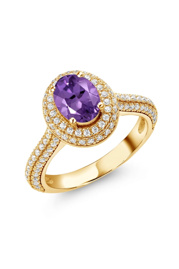 18K Yellow Gold Plated Silver Ring Amethyst Moissanite (1.79 Cttw)