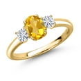 thumbnail image 1 of Gem Stone King 18K Yellow Gold Plated Silver Yellow Citrine and White Moissanite Engagement Ring for Women | 1.07 Cttw | Oval 7X5MM | Gemstone November Birthstone | Size 7, 1 of 7