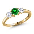 thumbnail image 1 of Gem Stone King 18K Yellow Gold Plated Silver Green Created Emerald and White Moissanite Engagement Ring for Women | 1.30 Cttw | Round 5MM | Gemstone May Birthstone | Size 7, 1 of 7