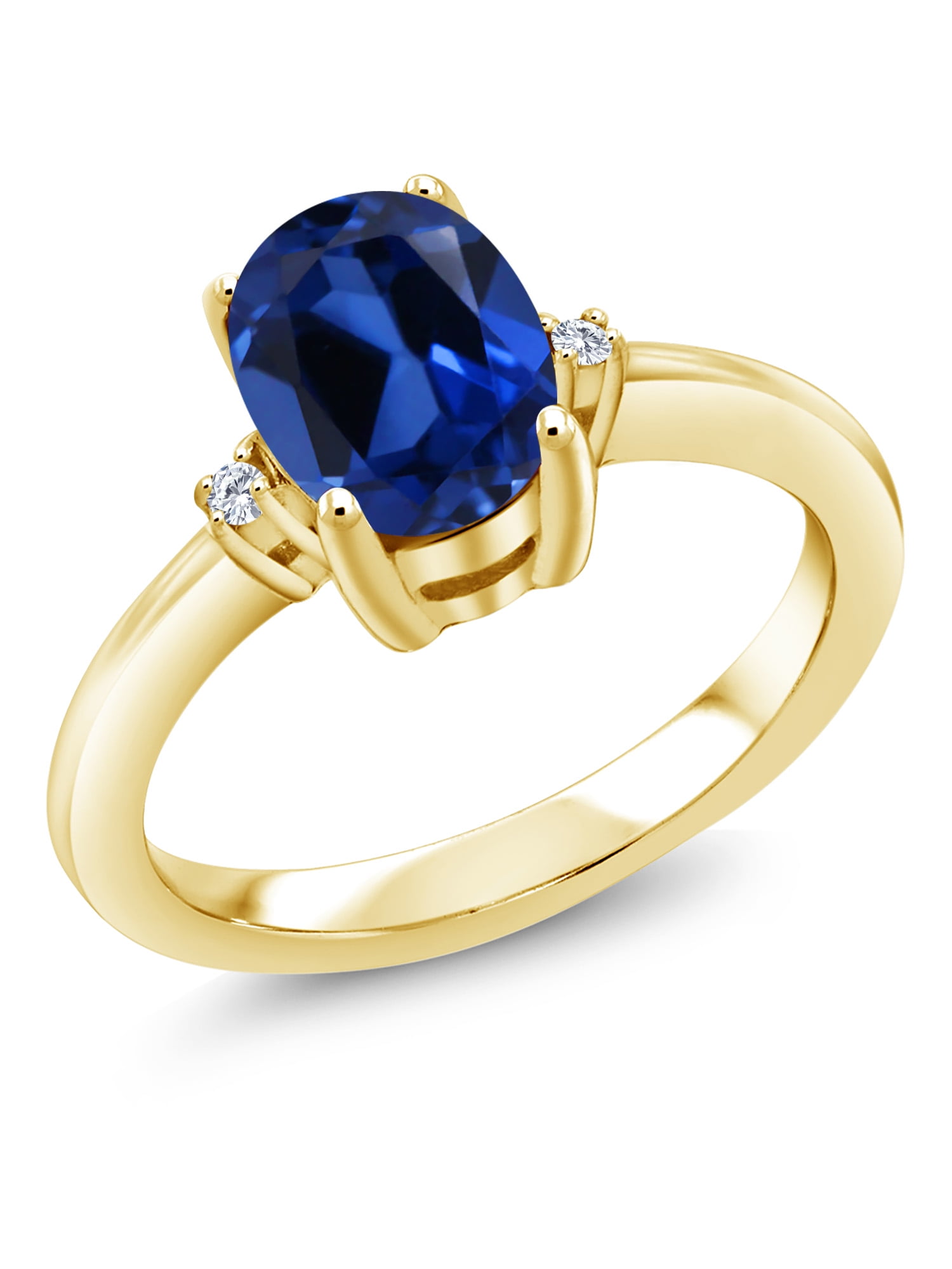 Gem Stone King 18K Yellow Gold Plated Silver Ring Created Sapphire