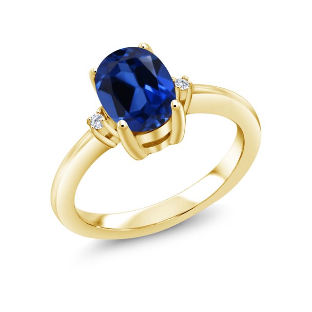 Gem Stone King 18K Yellow Gold Plated Silver Ring Created Sapphire