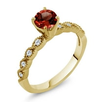 Gem Stone King 18K Yellow Gold Plated Silver Ring Round Red Garnet and Moissanite (1.12 Cttw, Size 8)