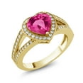 thumbnail image 1 of Gem Stone King 18K Yellow Gold Plated Silver Ring Heart Shape Created Sapphire and Moissanite (2.09 Cttw) (Size 6), 1 of 4