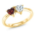 thumbnail image 1 of Gem Stone King 18K Yellow Gold Plated Silver Fashion Right-Hand Ring Set with Heart Shape Red Garnet and Moissanite (1.10 Cttw, Size 7), 1 of 6