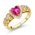 thumbnail image 1 of Gem Stone King 18K Yellow Gold Plated Silver Pink Mystic Topaz and White Moissanite Halo Ring for Women | 1.13 Cttw | Heart Shape 6MM | Gemstone November Birthstone | Size 8, 1 of 6