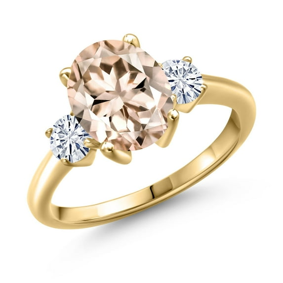 Gem Stone King 18K Yellow Gold Plated Silver Ring Morganite Moissanite (2.46 Cttw)