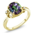 thumbnail image 1 of Gem Stone King 18K Yellow Gold Plated Silver Ring Oval Green Mystic Quartz and Moissanite (3.08 Cttw, Size 5), 1 of 4