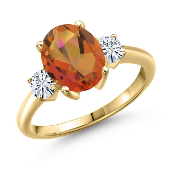 Gem Stone King 18K Yellow Gold Plated Silver Ring Mystic Quartz Moissanite (3.16 Cttw)