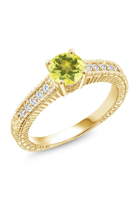 18K Yellow Gold Plated Silver Ring Round Canary Mystic Topaz and Moissanite (1.15 Cttw, Size 5)