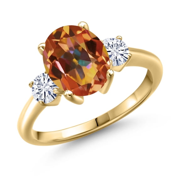 Gem Stone King 18K Yellow Gold Plated Silver Ring Mystic Topaz Moissanite (3.66 Cttw)