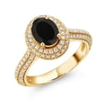 thumbnail image 1 of Gem Stone King 18K Yellow Gold Plated Silver Ring Onyx Moissanite (2.24 Cttw), 1 of 5