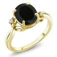 thumbnail image 1 of Gem Stone King 18K Yellow Gold Plated Silver Ring Onyx Created Moissanite GH (2.58 Cttw), 1 of 4