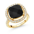thumbnail image 1 of Gem Stone King 18K Yellow Gold Plated Silver Ring Onyx Moissanite (6.38 Cttw), 1 of 4