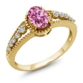 thumbnail image 1 of Gem Stone King 18K Yellow Gold Plated Silver Ring Oval Pink Moissanite and Topaz White (1.11 Cttw, Size 9), 1 of 4