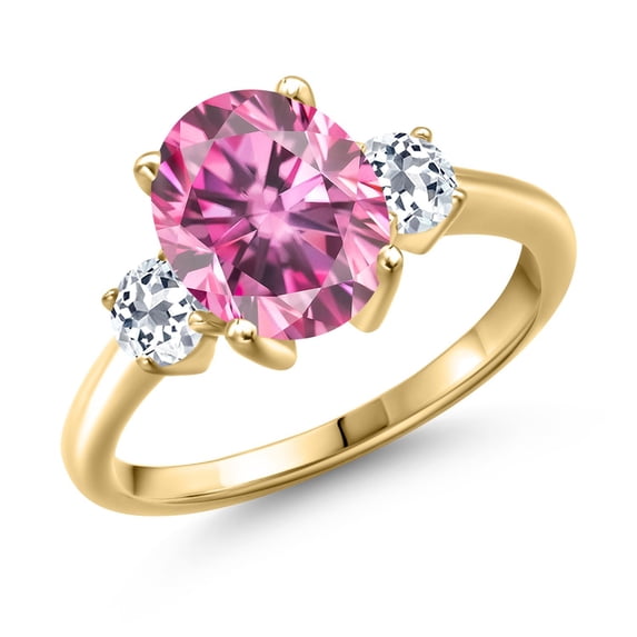 Gem Stone King 18K Yellow Gold Plated Silver Ring Oval Pink Moissanite and Topaz (3.48 Cttw)