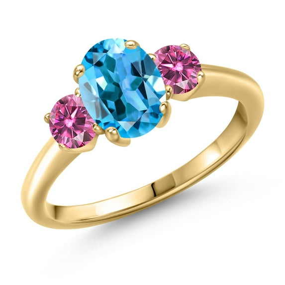 Gem Stone King 18K Yellow Gold Plated Silver Ring Oval Topaz and Pink Moissanite (1.96 Cttw)