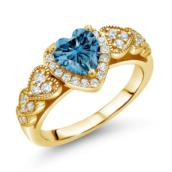 Gem Stone King 18K Yellow Gold Plated Silver Ring Persian Blue Moissanite (1.23 Cttw)