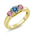 thumbnail image 1 of Gem Stone King 18K Yellow Gold Plated Silver Ring Persian Blue Moissanite Lab Grown Diamond (1.00 Cttw, Size 5), 1 of 4