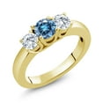 thumbnail image 1 of Gem Stone King 18K Yellow Gold Plated Silver Ring Persian Blue Moissanite Lab Grown Diamond (1.04 Cttw, Size 7), 1 of 4