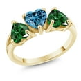 thumbnail image 1 of Gem Stone King 18K Yellow Gold Plated Silver 3-Stone Ring Heart Shape Persian Blue Moissanite and Nano Emerald Green (2.20 Cttw, Size 8), 1 of 3