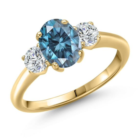 Gem Stone King 18K Yellow Gold Plated Silver Ring Persian Blue Moissanite and Lab Grown Diamond (1.92 Cttw)