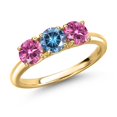 thumbnail image 1 of Gem Stone King 18K Yellow Gold Plated Silver Persian Blue Moissanite and Pink Moissanite Engagement Ring for Women | 1.50 Cttw | Round 5MM | Gemstone Birthstone | Size 5, 1 of 6