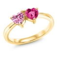 thumbnail image 1 of Gem Stone King 18K Yellow Gold Plated Silver Ring Heart Shape Pink Moissanite and Created Sapphire Pink (1.10 Cttw, Size 9), 1 of 6