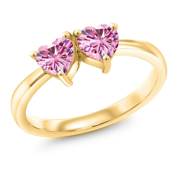 Gem Stone King 18K Yellow Gold Plated Silver Ring Heart Shape Pink Moissanite and Vivid Moissanite Pink (1.00 Cttw, Size 6)