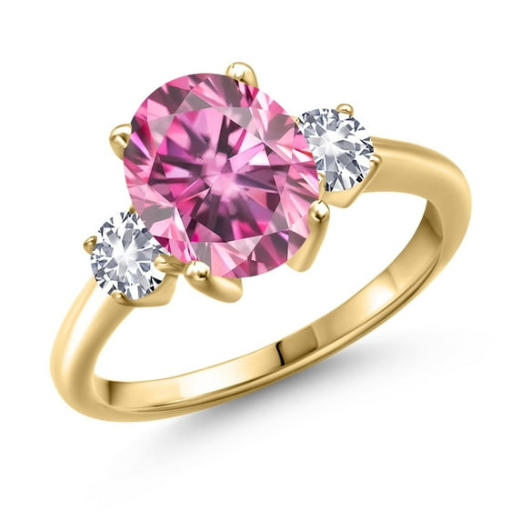 Gem Stone King 18K Yellow Gold Plated Silver Ring Pink Moissanite and Created Sapphire (3.32 Cttw)